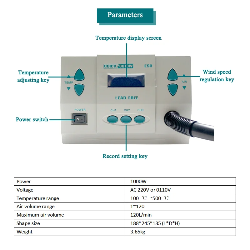 Hot Air Rework Station 861Dw - Origineel 1000W QUICK 861DW Warmte Loodvrij