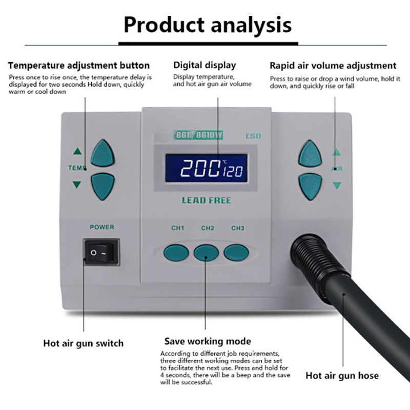 1000W220/110V 861DW HeatGun Lo - Hot Air Rework Station 861Dw recensie en prijs